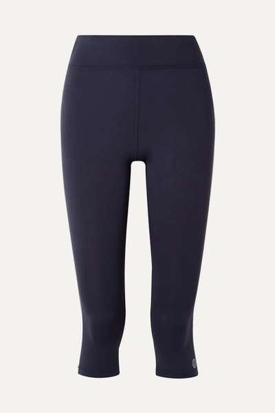 Tory Sport Cropped Striped Stretch-tactel Leggings In Navy