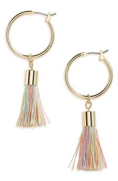Panacea Multicolor Tassel Hoop Earrings In Gold/ Multi