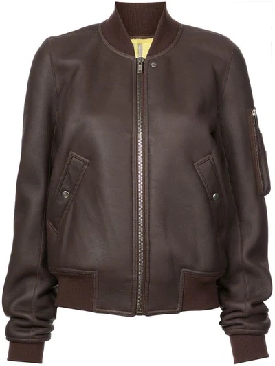 Rick Owens Shearling Bomber Jacket In Brown