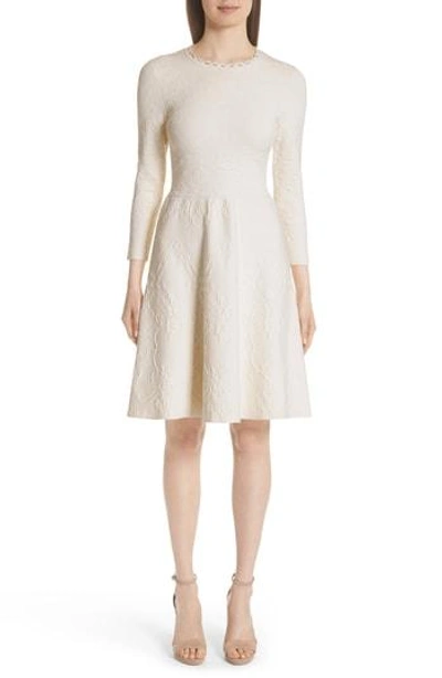 Lela Rose Matelasse Fit & Flare Dress In Ivory