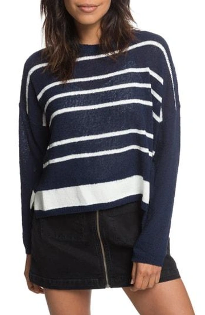 Roxy Variegated Stripe Boxy Sweater In Dress Blues
