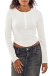 Bdg Urban Outfitters Acid Wash Placket Cotton Crop Henley In Ecru/ Gardenia