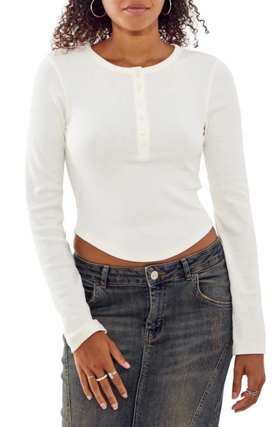Bdg Urban Outfitters Acid Wash Placket Cotton Crop Henley In Ecru/ Gardenia