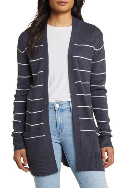 Caslon Stripe Open Front Cardigan In Navy- Ivory Silvia Stripe
