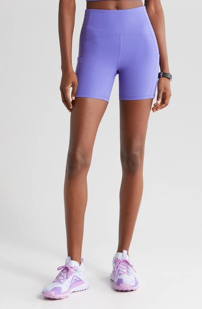 Zella Studio Luxe Pocket Bike Shorts In Purple Opulence