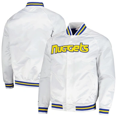 Mitchell & Ness Men's  White Denver Nuggets Hardwood Classics Throwback Wordmark Raglan Full-snap Jac