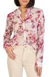 Kut From The Kloth Jasmine Chiffon Button-up Shirt In Chaumont-white/ Cherry