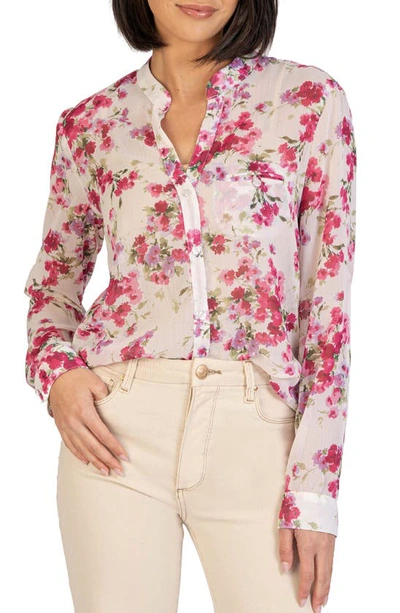 Kut From The Kloth Jasmine Chiffon Button-up Shirt In Chaumont-white/ Cherry