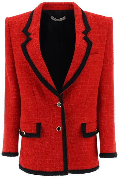 Alessandra Rich Single Breasted Boucle Tweed Jacket In Red