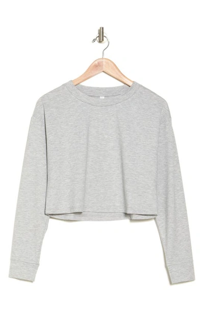 Z By Zella Long Sleeve French Terry Crop T-shirt In Grey Light Heather