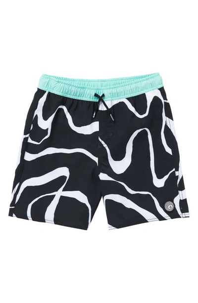 Volcom Kids' Baffle Swim Trunks In Black White