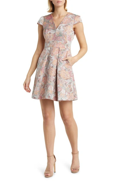 Vince Camuto Floral Jacquard Fit & Flare Dress In Rose