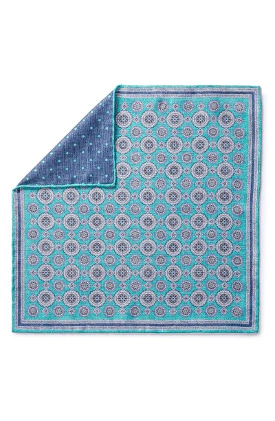 Jack Victor Selby Reversible Silk Pocket Square In Teal