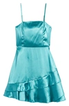 Ava & Yelly Kids' Ruffle Satin Dress In Kelly Green