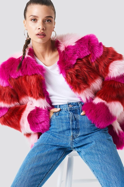 Na-kd Multi Colour Faux Fur Jacket Multicolor In Pink