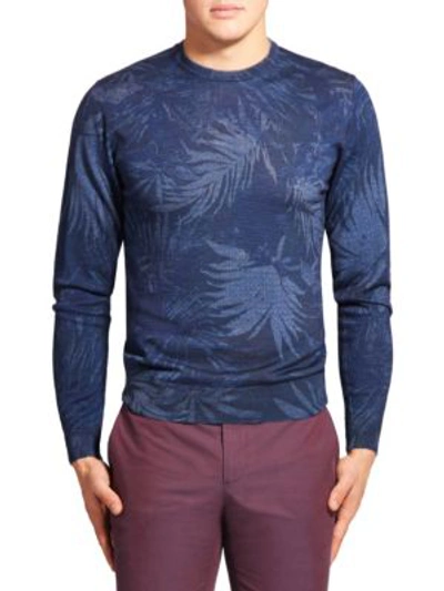 Etro Leaf Print Wool-blend Sweater In Navy
