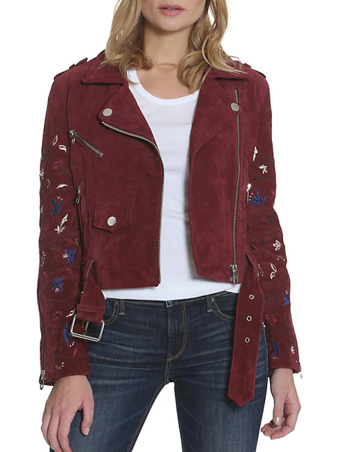 Driftwood Embroidered Leather & Suede Moto Jacket In Burgundy | ModeSens