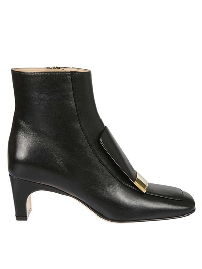 Sergio Rossi Leather Ankle Boots In Black