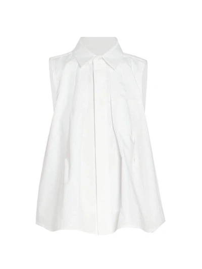 Sacai Women's Poplin Pleated Sleeveless Shirt In White