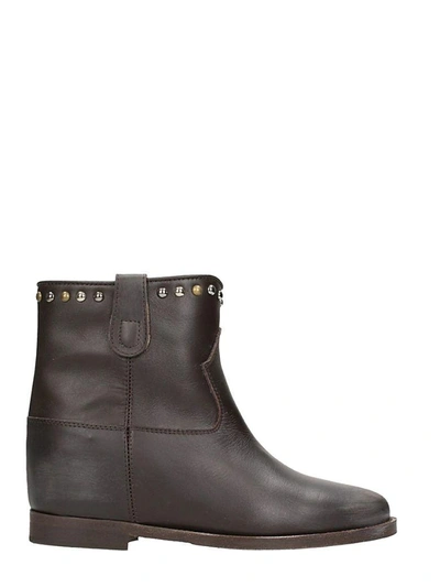 Via Roma 15 Dark Brown Leather Wedge Ankle Boots