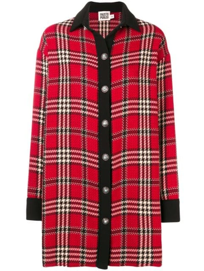 Fausto Puglisi Tartan Cotton And Wool Long Coat. In Red
