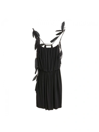 Saint Laurent Feather Trip Strappy Dress In Noir