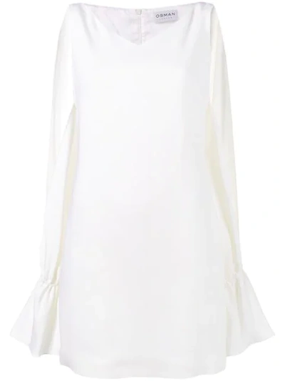 Osman Camilla Slit Long Sleeve Dress In White