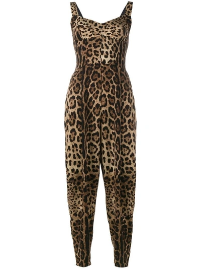 Dolce & Gabbana Leopard Print Jumpsuit - Brown