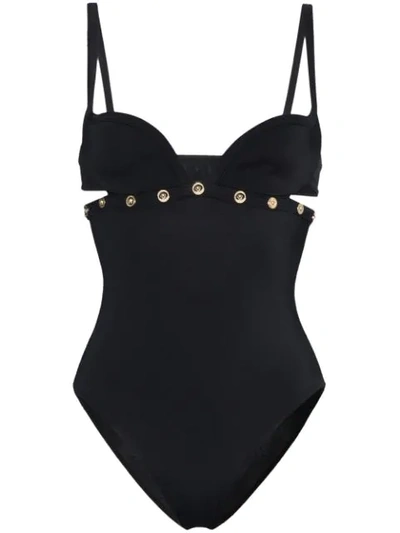 Versace Studded Swimsuit With Cut Out Back In Black