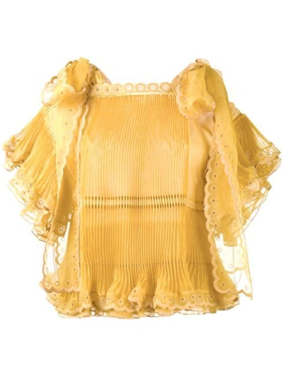 Chloé Sheer Pleated Scalloped Blouse In Yellow