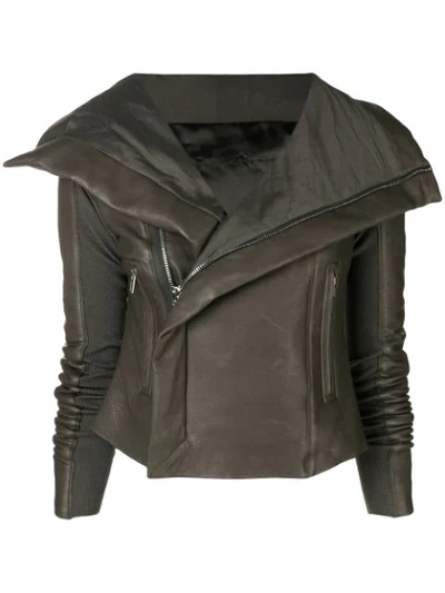 Rick Owens Leather Biker Jacket In Grey
