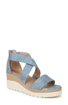 Soul Naturalizer Goodtimes Ankle Strap Wedge Sandal In Mid Blue Faux Leather