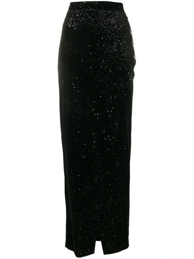 Balmain Black Glittered Velvet Maxi Skirt