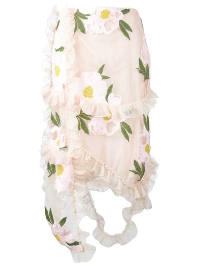 Simone Rocha Floral Embroidered Frill Skirt - Neutrals
