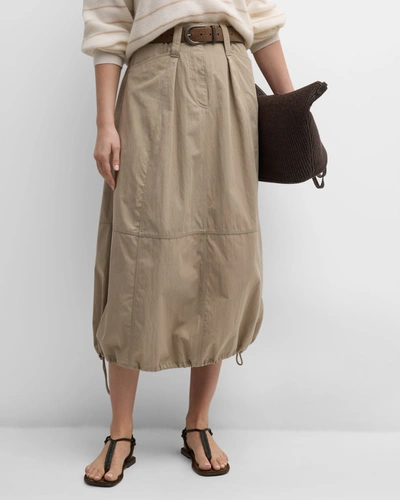 Brunello Cucinelli Cargo Cotton Midi Skirt With Drawstring Hem In Beige