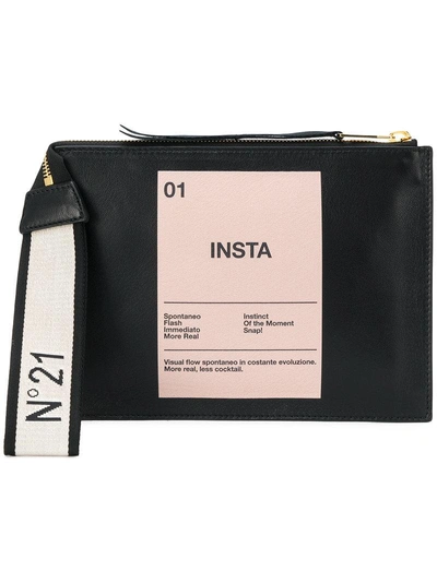 N°21 Nº21 Insta Print Clutch Bag - Black