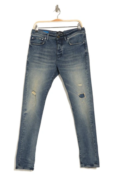 Purple Brand P001 Low Rise Skinny Jeans In Rusted Mid Indigo Repair