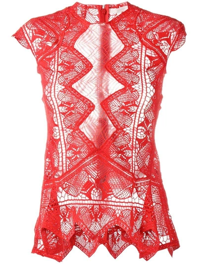 Jonathan Simkhai Sheer Lace Top - Red