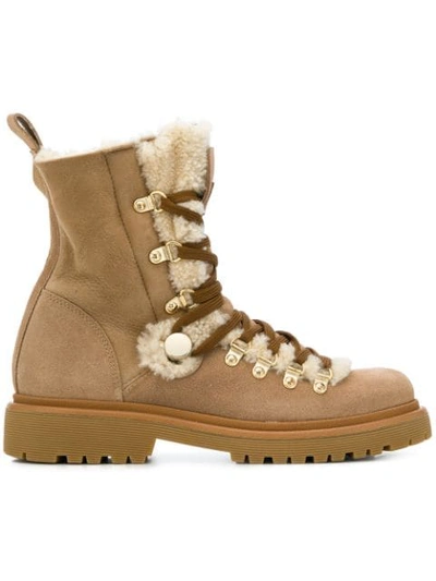Moncler Berenice Suede Ankle Boots With Shearling In Neutrals