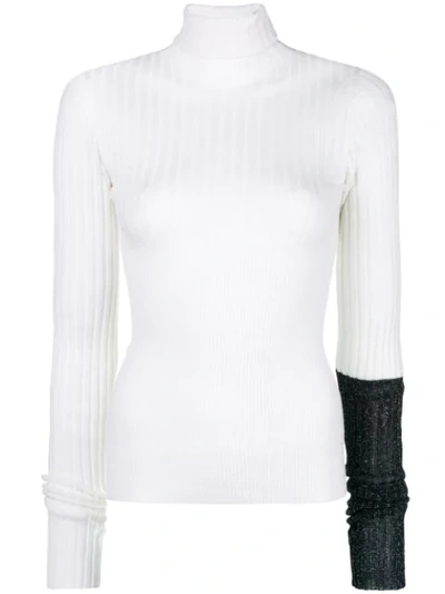 Circus Hotel Contrast Sleeve Detail Jumper In White