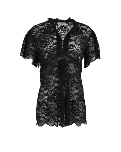 Paco Rabanne Short Sleeved Mesh Lace Top In Black