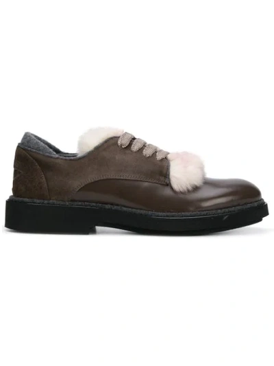 Lorena Antoniazzi Fur-trimmed Shoes In Brown