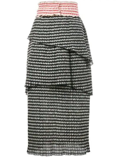 Rosie Assoulin Gingham Tiered Skirt In Black