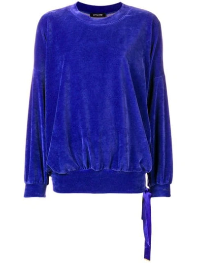 Styland Plain Velvet Sweatshirt In Blue