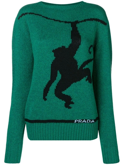 Prada Monkey Print Wool Sweater - Green
