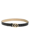 Vince Camuto Logo O-ring Buckle Belt In Black Gold