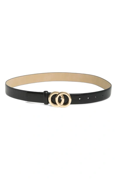 Vince Camuto Logo O-ring Buckle Belt In Black Gold
