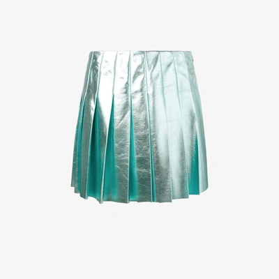 Miu Miu Metallic Pleated Skirt In Blue
