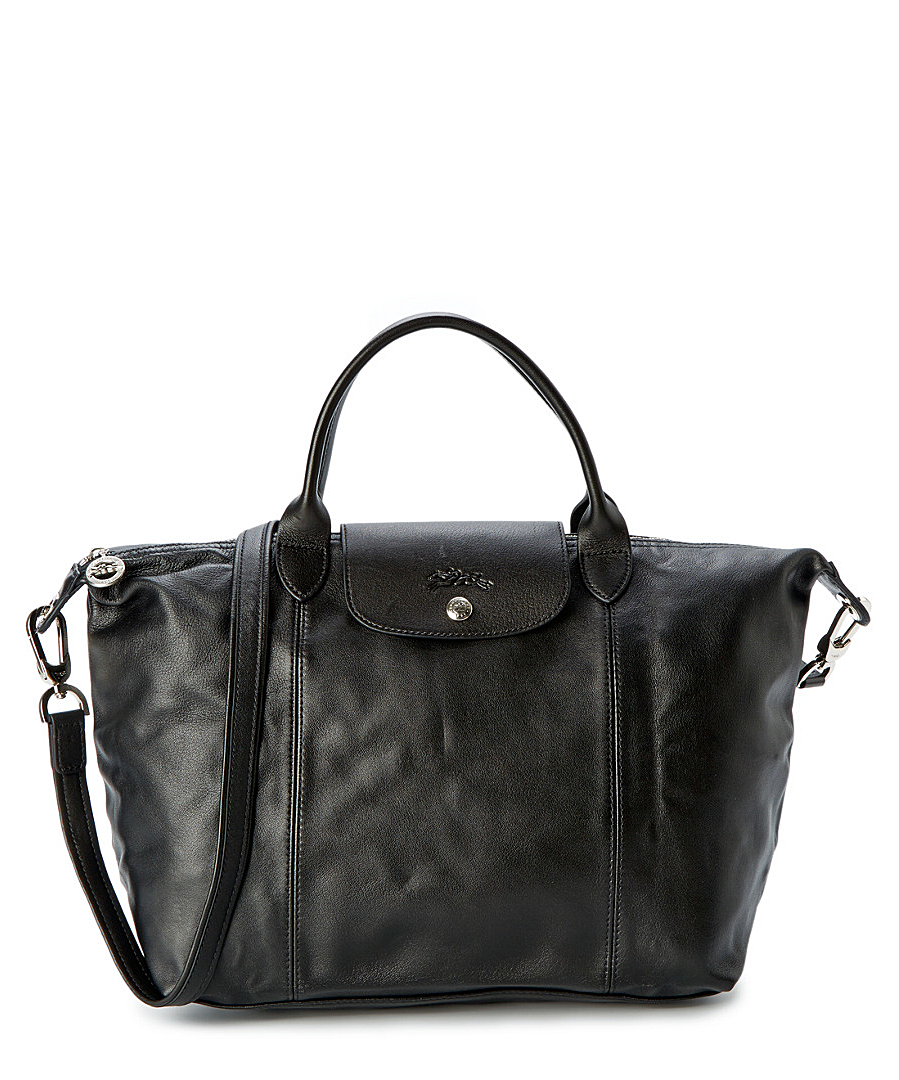 Longchamp Le Pliage Cuir Leather Medium Handbag In Black | ModeSens