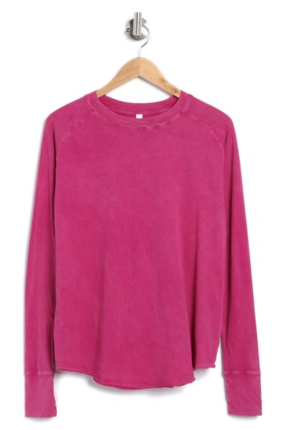 Z By Zella Vintage Washed Relaxed Long Sleeve Tee In Pink Plumier